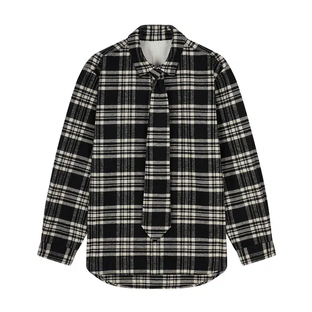速写 格纹休闲衬衣长袖衬衫 男款 黑灰条/格