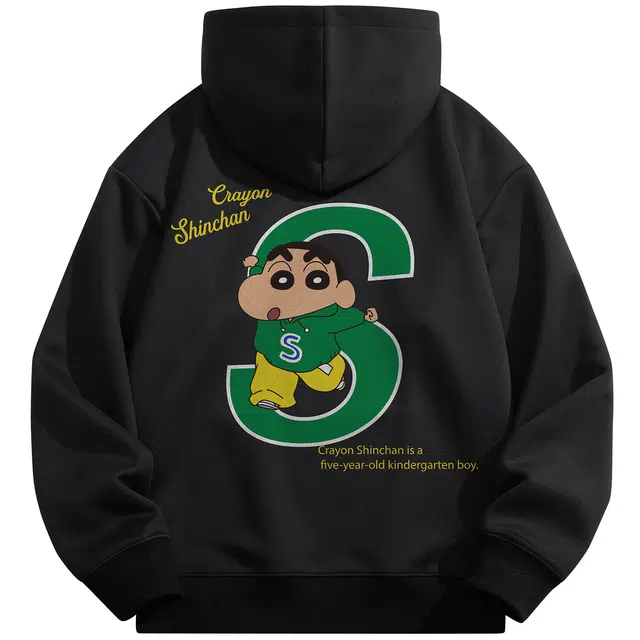 蜡笔小新 趣味运动小新字母印花休闲宽松套头连帽卫衣 男女同款