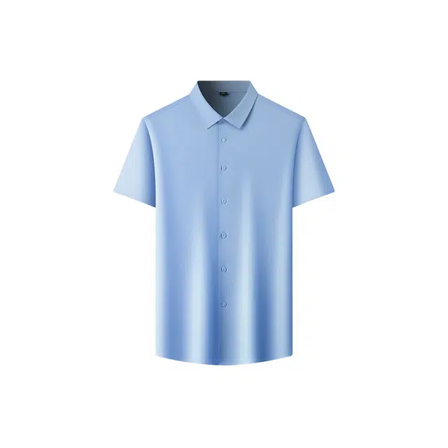 富铤 纯色休闲百搭翻领短袖衬衫 男款