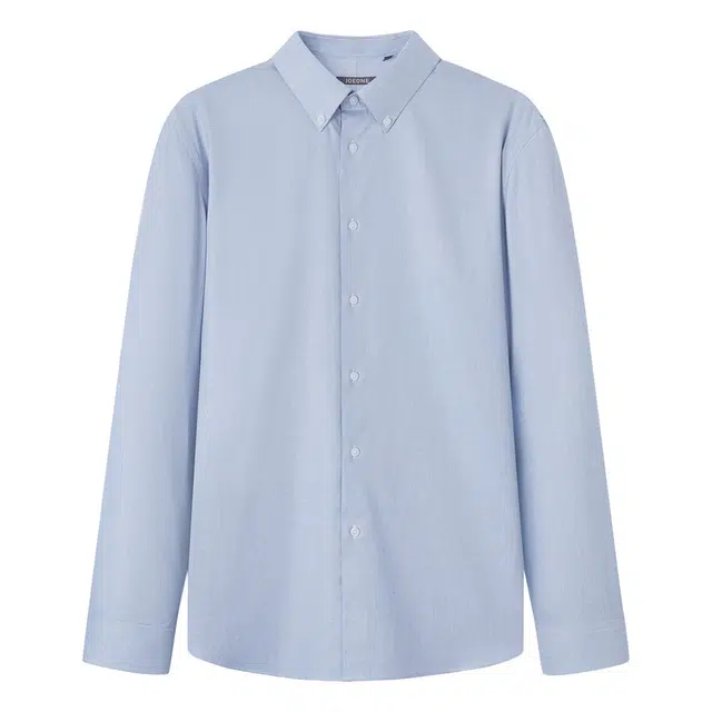 九牧王男裤专家 方角袖牌抗皱持久有型免烫休闲商务长袖衬衫 男款 蓝白格