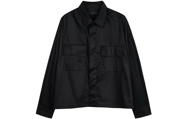 速写 胸前口袋宽松短款长袖衬衫 男女同款