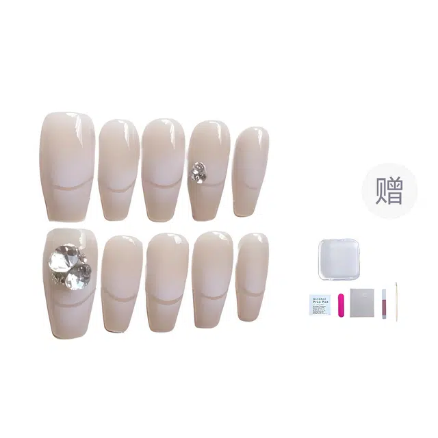 几多萌 色晕染腮红拉丝 爆闪钻  穿戴甲 梯型长款透色裸色 纯欲