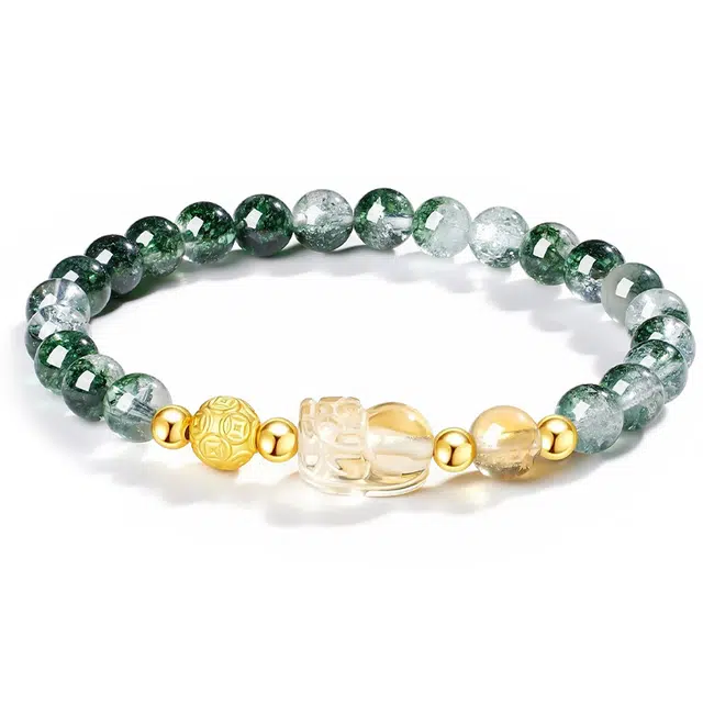 阿梵尼 国潮貔貅招财纳福 小众轻奢设计百搭财源滚滚事业有成 足银能量石#好运天然 绿幽灵 水晶手串 女款