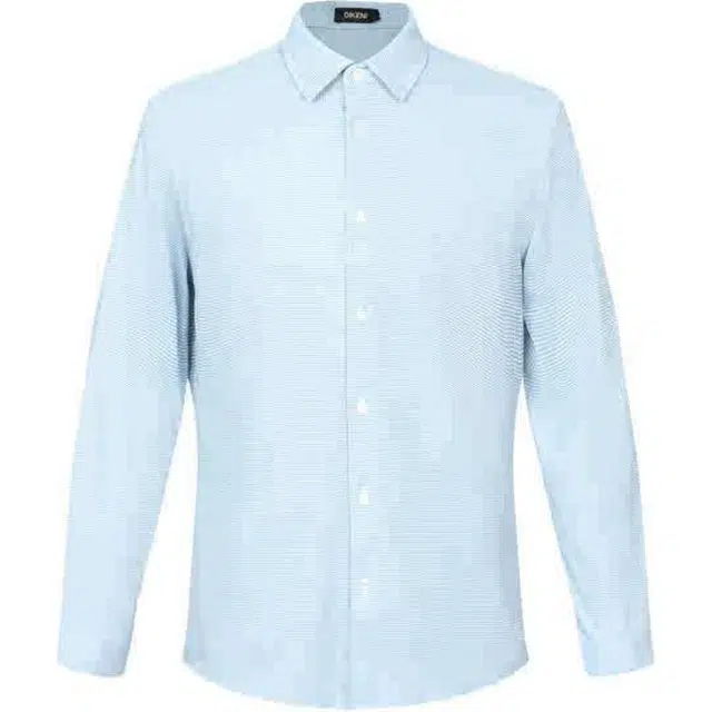 迪柯尼 格子商务休闲长袖衬衫 男款 蓝底印花