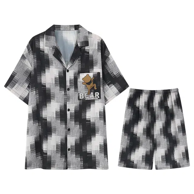 向薇 卡通舒适休闲大码短袖五分裤睡衣套装 男款 图片色