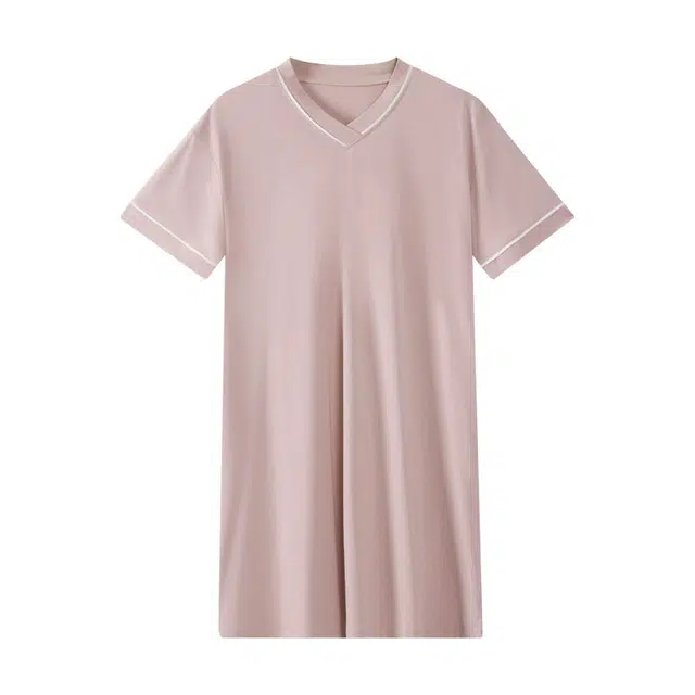 莫代尔 甜美柔软舒适亲肤透气时尚无束缚带胸垫防凸点可外穿短袖睡裙 女款 藕色