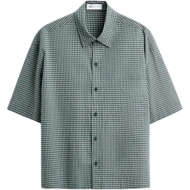 ZARA Checked Relaxed Shirt Green