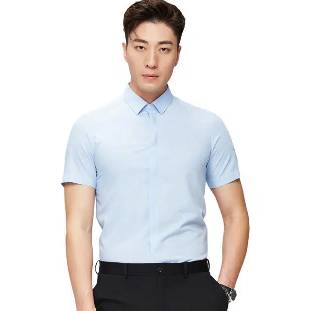 才子 纯色凉感时尚短袖衬衫 男款 绿色