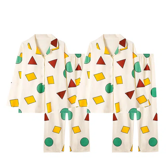 俏韵 舒适翻领休闲长袖长裤家居服可外穿睡衣套装 男女同款 图片色