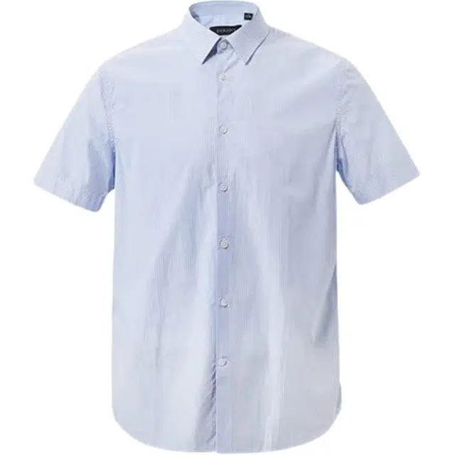 迪柯尼 舒适时尚格纹商务正装短袖衬衫 男款 蓝白格