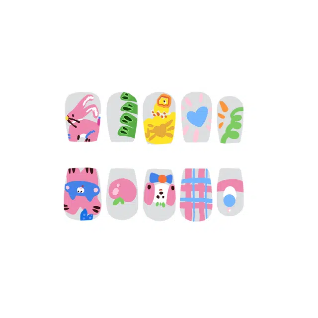 饰田 萌宠派对  穿戴甲 短方彩色跳色 可爱