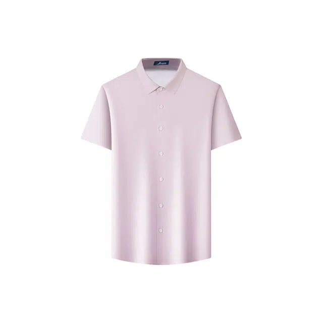 富铤 无痕翻领格纹单排扣短袖衬衫 男款