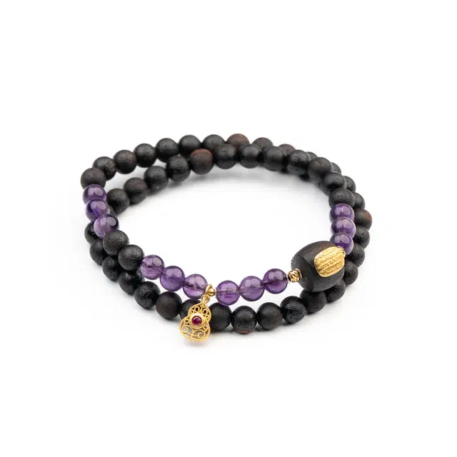 仙源 福禄皆安 转运珠佛珠纳福滴溜五条经木质文玩串珠#好运黑油沉水 降真香 木作手串  男女同款情侣款