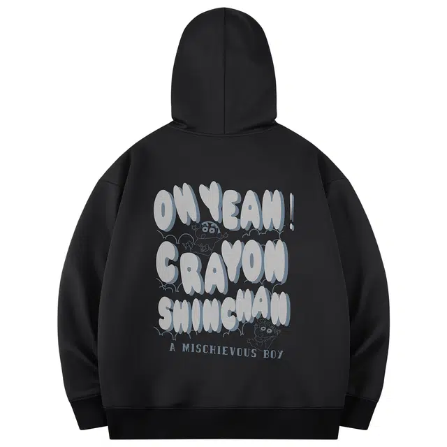 蜡笔小新 卡通趣味云间坠落小新字母印花休闲宽松套头连帽卫衣 男女同款