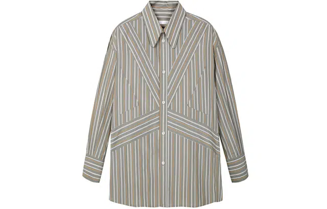 速写 变形记 条纹拼接长袖衬衫 男女同款