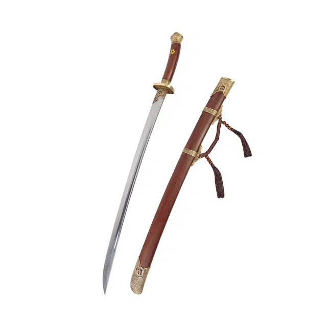 天子剑 青虹绣春刀 百炼花纹钢龙泉宝剑铜装长刀兵器未开刃 成品模型