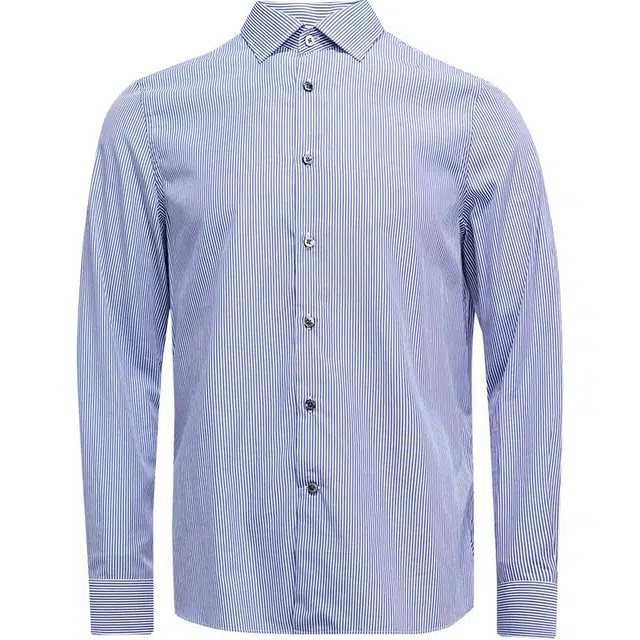 迪柯尼 时尚条纹职业工装商务正装长袖衬衫 男款 蓝白条