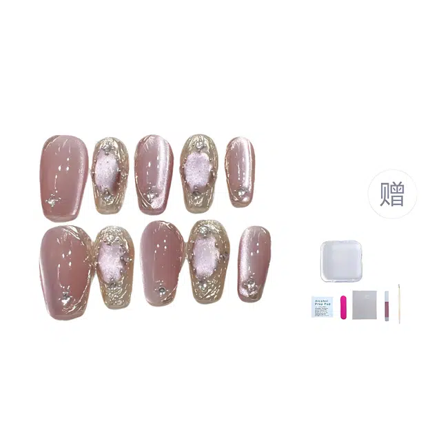 几多萌 穿戴甲假指甲贴片美甲成品灯泡猫眼布契拉魔镜奇迹天使  短梯短短梯粉色晕染