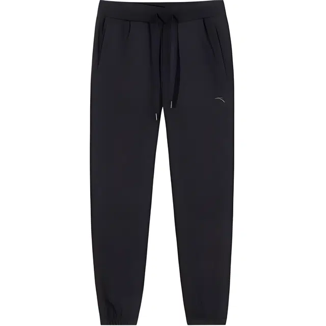 超级安踏 运动生活系列 纯色中腰系带透气百搭束脚针织运动裤 男款 基础黑