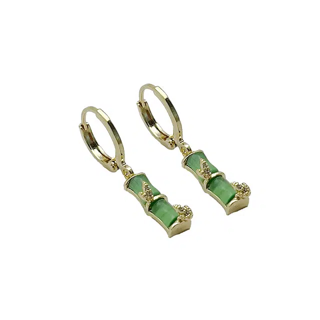双生恋 节节高 新中式绿色竹节小众设计感百搭时尚精致日常通勤约会轻奢高级感 铜合金 耳环 女款