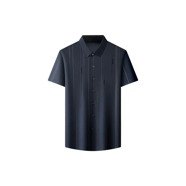 富铤 冰爽透气桑蚕丝轻商务通勤条纹简约日常翻领短袖衬衫 男款