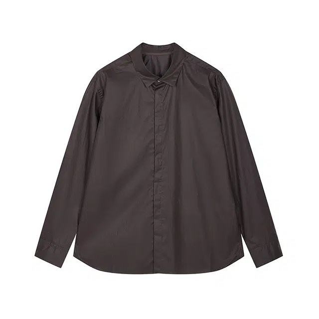速写 日常简约宽松纯色长袖衬衫 男款 暗咖