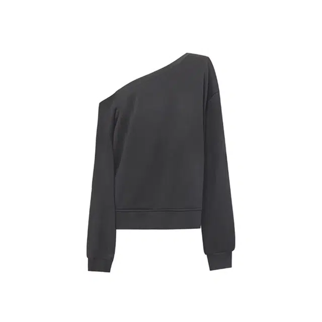 敲模女孩 美式斜肩露肩休闲百搭时尚长袖卫衣 女款 深灰色