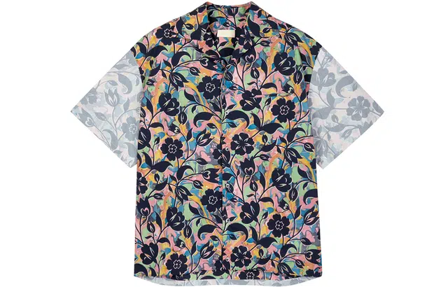 速写 拼接夏威夷复古印花短袖衬衫 男女同款