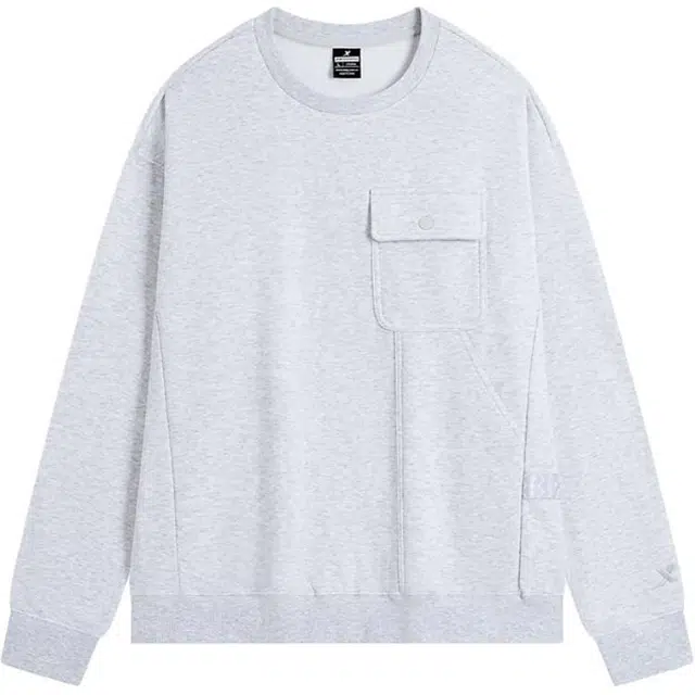 特步 生活系列 纯色圆领舒适透气百搭休闲加绒保暖宽松卫衣 男款 浅花灰