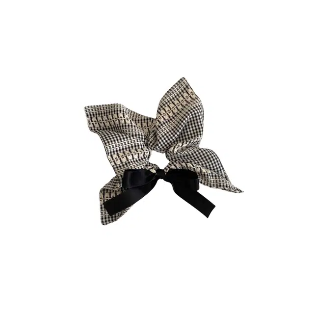 水中玉 韩系百搭格纹蝴蝶结方巾大肠头绳高级感发饰发绳 皮筋 发圈 女款