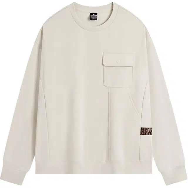 特步 生活系列 纯色圆领舒适透气百搭休闲加绒保暖宽松卫衣 男款 豆皮色