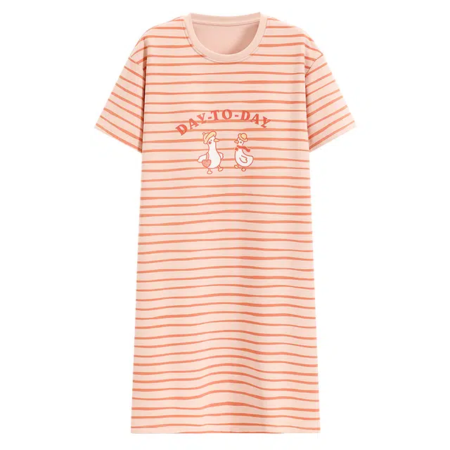 欧诗帛 可外穿甜美条纹短袖休闲家居服睡裙 女款 图片色