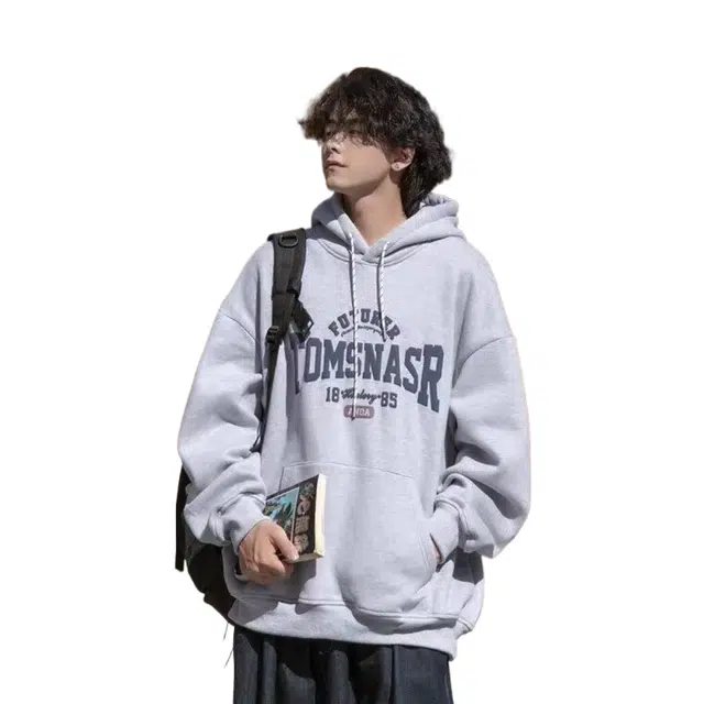 玉儿恋 字母印花美式连帽套头落肩重磅宽松卫衣 男款