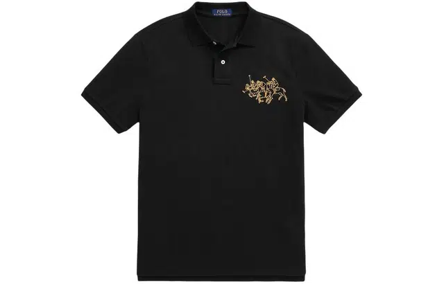 Polo Ralph Lauren SS24 Printed Slim Fit Polo Shirt Black