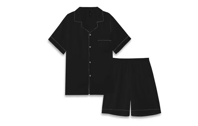 夏芬妍 简约休闲百搭纯色舒适亲肤短袖时尚翻领可外穿家居服睡衣套装 男款 黑色
