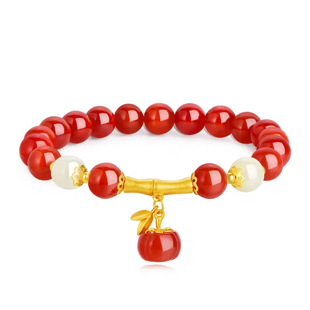 金六福吉祥 柿柿如意 万事顺遂 美好寓意 新中式国潮小众复古经典竹节设计 轻奢高级感精致显白国风大气#好运天然 玛瑙 手串 男女同款情侣款