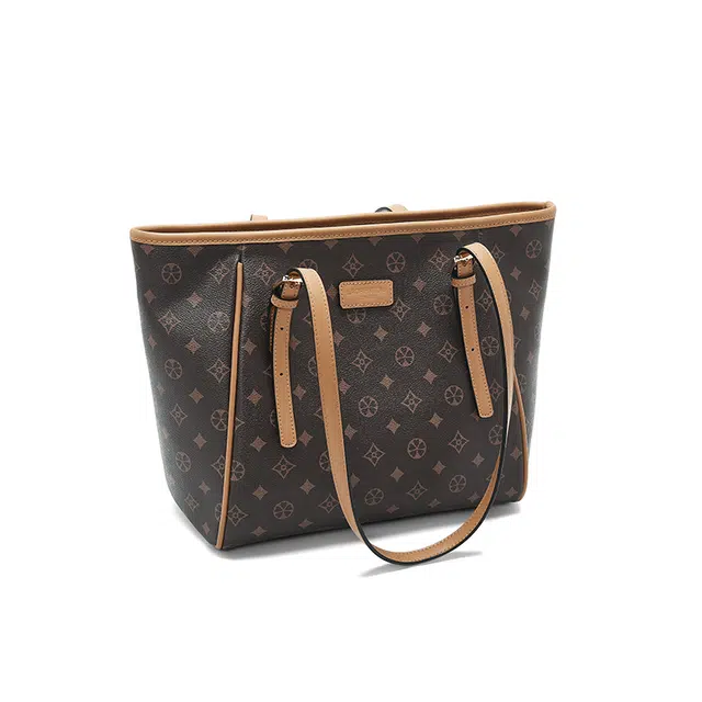 老人头 日常通勤经典复古大容量实用 合成革 托特包单肩包 女款 咖色/米白色