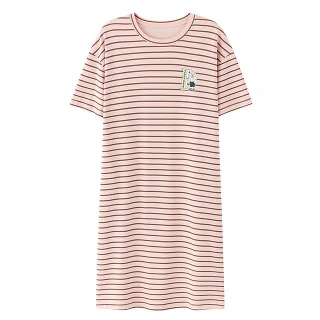 欧诗帛 甜美条纹印花短袖家居服可外穿睡裙 女款 图片色