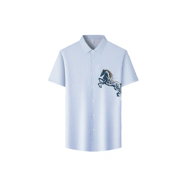 富铤 动物图案条纹印花翻领纽扣短袖衬衫 男款