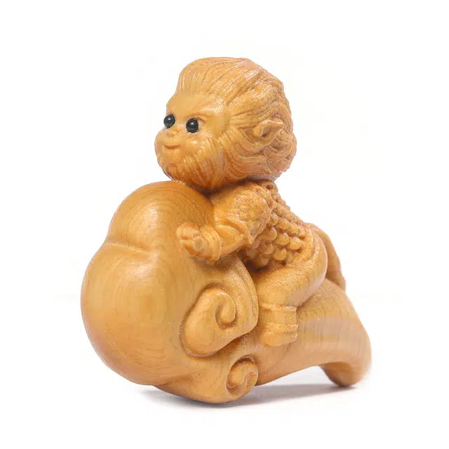 仙友 国潮新中式居家文玩茶宠祥云大圣家居饰品轻奢高级茶桌摆件八方来财随手盘玩#好运 崖柏 木作把件 男女同款情侣款