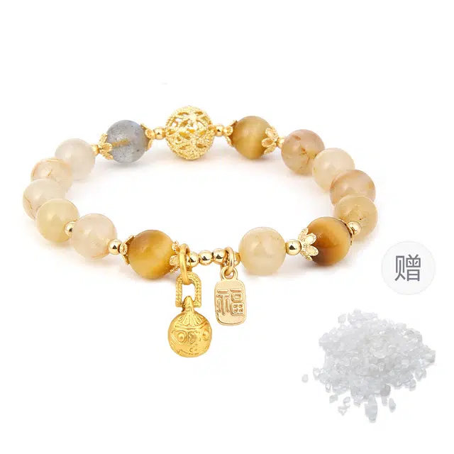 克兰茜 新中式国风吞金兽福牌转运珠 多财多福国潮复古有钱花手饰 好运 水晶 手串 女款