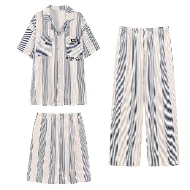 向薇 青少年条纹短袖舒适简约家居服睡衣套装 男款 图片色