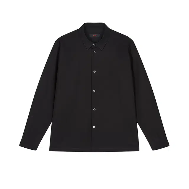 速写 黑支线 纯色休闲简约日常轻商务宽松长袖衬衫 男款 本黑