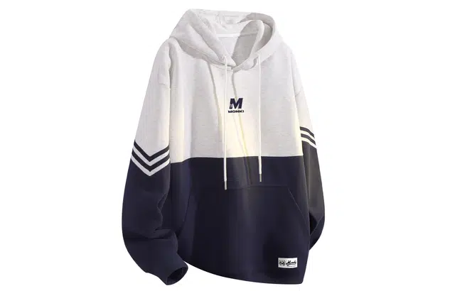 王者荣耀 梦奇款 美式复古简约创意字母印花拼接撞色条纹落肩长袖休闲宽松套头多巴胺重磅连帽卫衣 男女同款