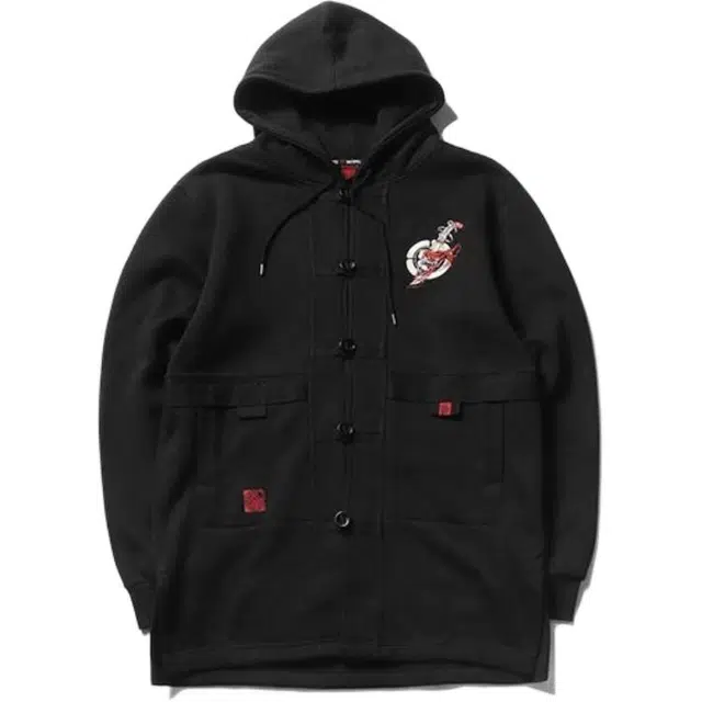 鬼洗 刺绣潮流连帽拉链卫衣 男款 黑色