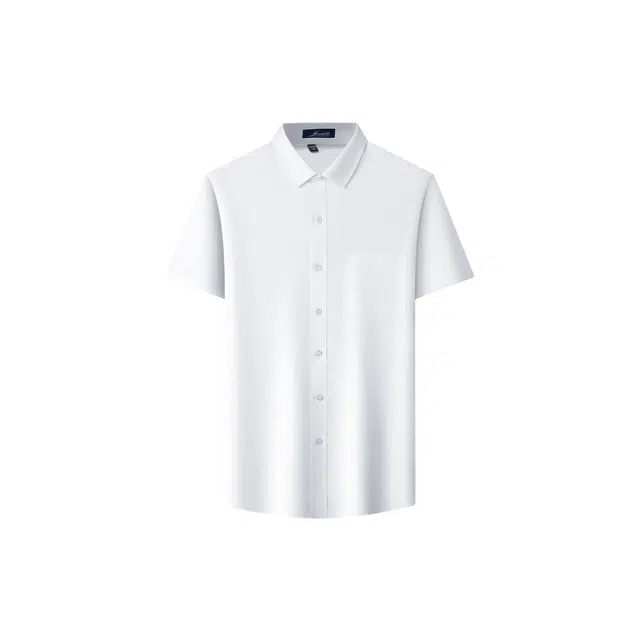 富铤 纯色翻领干爽透气短袖衬衫 男款