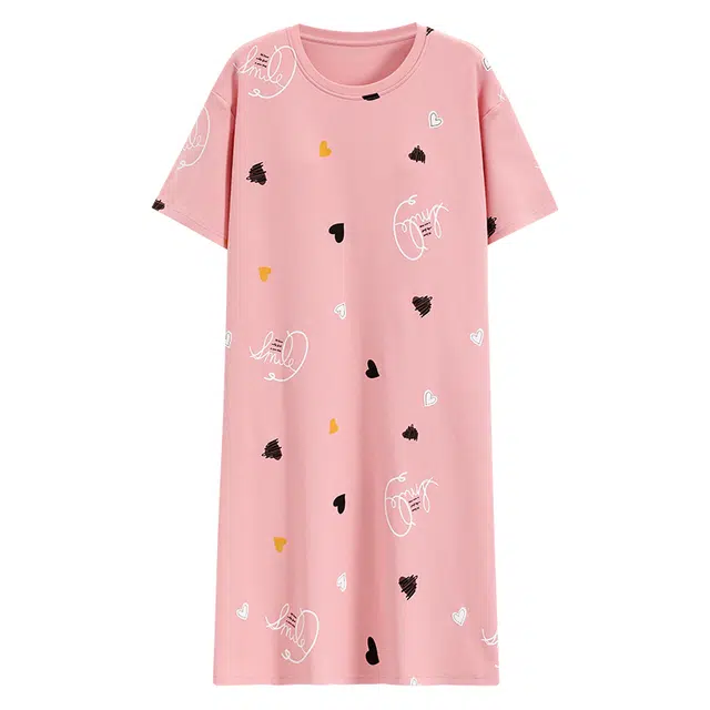 欧诗帛 甜美可外穿时尚休闲短袖家居服睡裙 女款 图片色