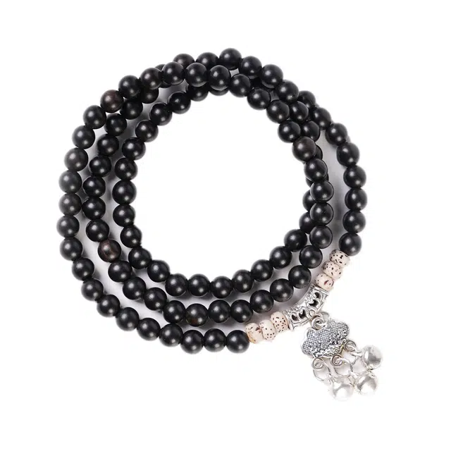 仙友 国潮新中式轻奢高级感平安锁檀木佛珠文玩年年胜意岁岁欢愉心想事成招桃花念珠盘玩#好运 黑檀 木作手串 男女同款情侣款