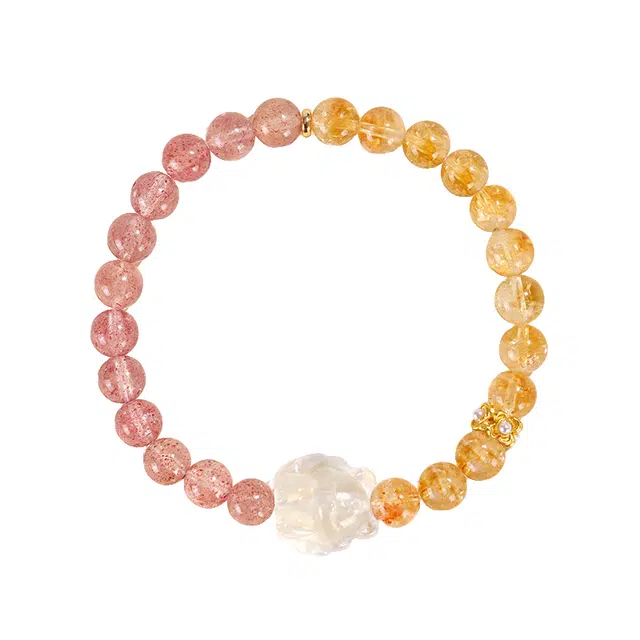 周百福 九尾狐狸 桃花朵朵粉色浪漫本命年转运招桃花手饰 优雅气质 小众设计 生日好运转运礼盒装#好运 白水晶 手串 男女同款情侣款