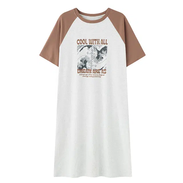 欧诗帛 可外穿简约休闲字母印花短袖家居服睡裙 女款 图片色